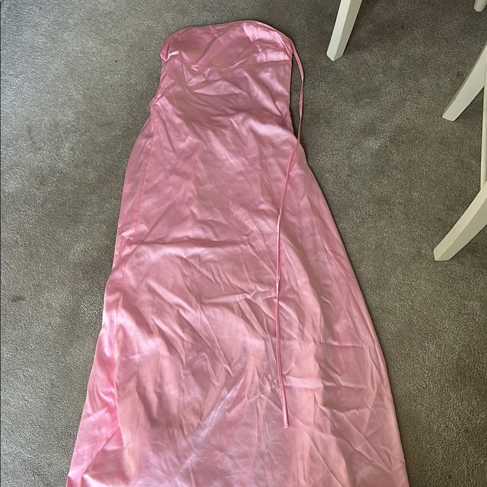 Elegant Pink Strapless Prom Gown
